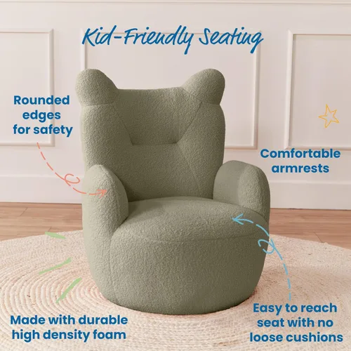 Miniatura 5 de ECR4Kids Teddy Bear Sherpa - Silla para niños pequeños, altura del asiento de 14 pulgadas, muebles para niños, salvia oscura