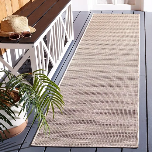 Miniatura 55 de SAFAVIEH Hampton Collection - Alfombra lavable para exteriores de 2 x 9 pies, color marfil y gris, no desprende pelusa y fácil de limpiar, ideal