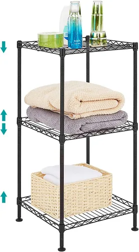 Miniatura 11 de Estante de alambre ajustable de 3 niveles, estantes de almacenamiento de metal de 3 niveles con patas niveladoras, unidad de estantería de alambre
