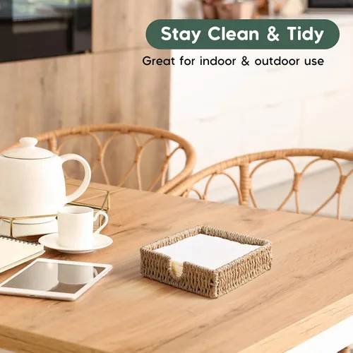 Miniatura 3 de Servilletero para mesa, servilleteros de cuerda de papel tejida para servilletas de papel, servilleteros de mimbre para mesa de cocina, decoración