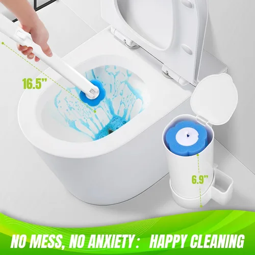 Miniatura 7 de Cepillo de inodoro desechable, mango extendido con 12 recambios de limpiador para limpiadores de inodoros, limpieza de baño