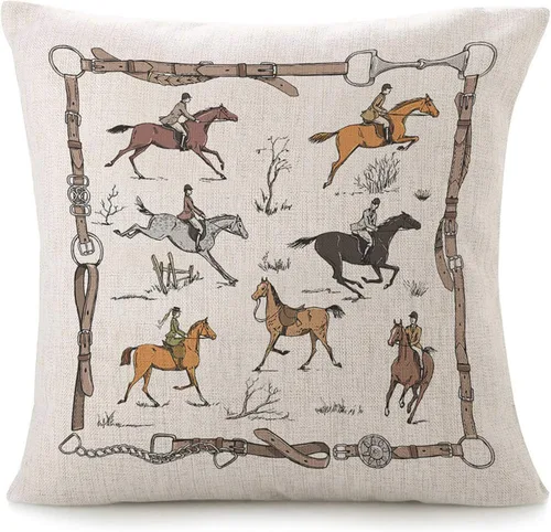 Fundas de almohada para sofá, ecuestre, deportivo, decorativo, cuadrado, cama o sofá, funda de almohada de caza de zorro, caballo jinete, estilo