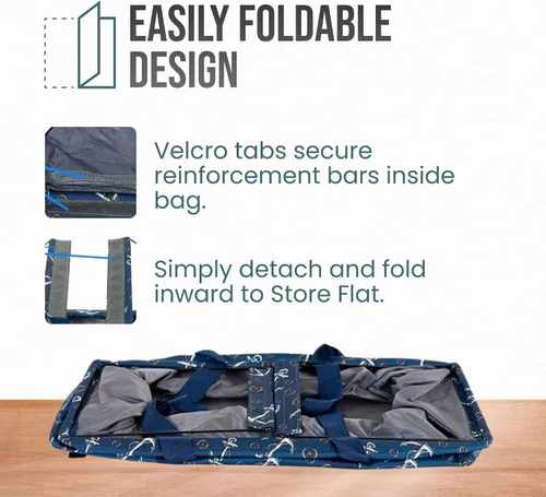 Miniatura 6 de Bolsa de utilidad extragrande Lucazzi - Cesta de lona rectangular plegable reutilizable con marco de alambre con dos bolsillos exteriores