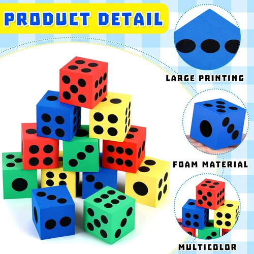 Miniatura 3 de Meooeck Paquete de 18 dados grandes de espuma de 2.48 pulgadas, coloridos dados jumbo con bolsa de almacenamiento para actividades educativas