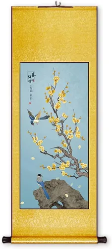 Miniatura 8 de Xzhipeng Pergamino Pintura colgante vertical Flor pájaro Pintura china Porche Pasillo Pasillo Pintura colgante Pergamino Sala de estar Comedor