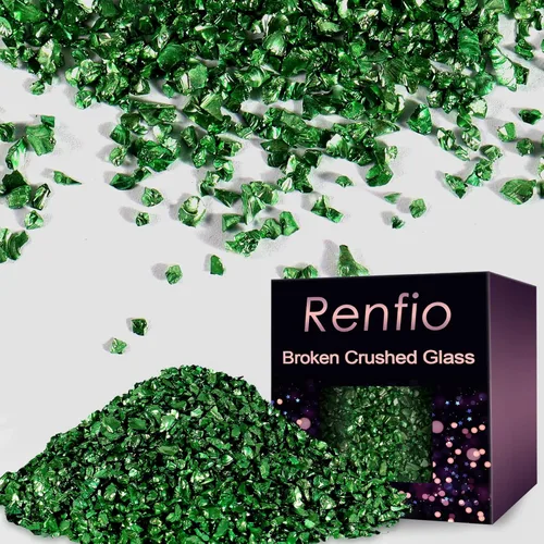 Renfio - Virutas de vidrio roto y triturado brillantes, 2-4mm, pequeñas, irregulares, metálicas, gruesas, 3.5 Oz (100g), brillantes, lentejuelas,