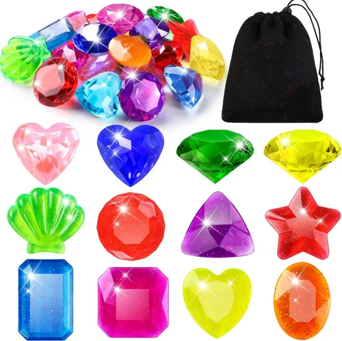 Miniatura 8 de Vellibring 180 piezas de juguetes de gemas del tesoro pirata, acrílico falso, gemas brillantes, juguetes coloridos de playa, joyas piratas, juguetes