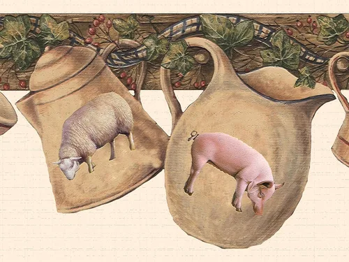 Dundee Deco Papel tapiz para despegar y pegar DDAZBD9153 - Frontera de pared de animales de granja, color beige y verde, diseño retro, 15 pies x 7