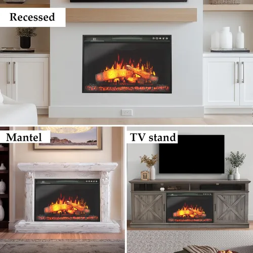 Miniatura 9 de Insertos de chimenea eléctrica de 26 pulgadas, 1500W empotrado en pared con control remoto, temporizador, 6 niveles de brillo y 5 velocidades