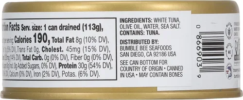Miniatura 2 de Bumble Bee Prime Atún Blanco Sólido de Albacore en Aceite de Oliva, Lata de 5 oz - Atún Premium Capturado Silvestre - 30g de Proteína por Porción