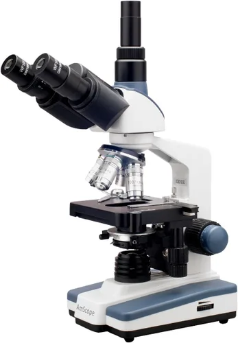 AmScope Microscopio compuesto trinocular Siedentopf profesional T120B, aumento 40X-2000X, oculares WF10x y WF20x, Brightfield, iluminación LED,