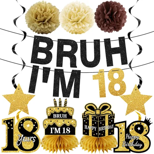 Miniatura 10 de Turypaty 11 piezas de decoración de cumpleaños número 10 para niños y niñas, pancarta de feliz cumpleaños número 10 en negro y dorado con texto