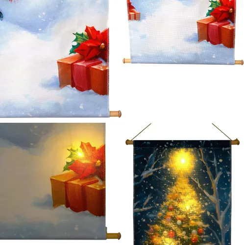 Miniatura 9 de SOFFEE DESIGN Lienzo de árbol de Navidad de 16 x 47 pulgadas, 6 luces LED, decoración de pared de invierno, punto focal de entrada de vacaciones
