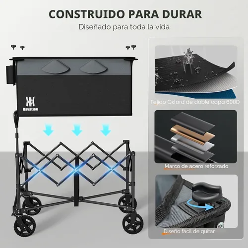 Miniatura 4 de Navatiee - Carro plegable con capacidad de 140L, carrito plegable de gran capacidad con ruedas silenciosas todo terreno, carrito de compras Negro
