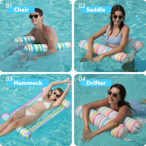 Miniatura 3 de Sloosh Paquete de 3 flotadores inflables 4 en 1 para piscina, hamacas de agua, accesorios multiusos para piscina
