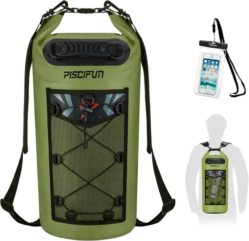 Miniatura 14 de Piscifun Bolsa seca, mochila flotante impermeable 10L/20L/30L/40L con funda impermeable para teléfono para navegación, kayak, pesca Negro