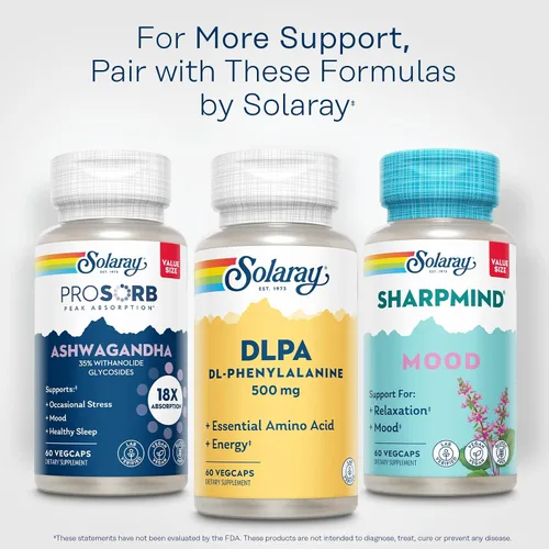 Miniatura 6 de SOLARAY DL-Phenylalanine Capsule Supplements – 500 mg DLPA, mezcla 50-50 de aminoácidos esenciales para el sistema nervioso y apoyo energético