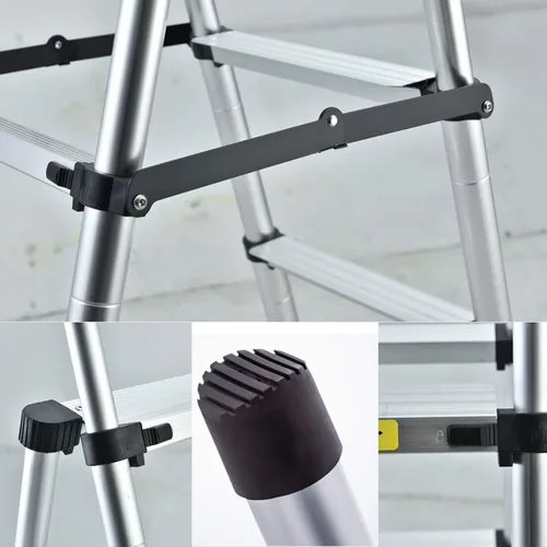 Miniatura 9 de Escalera telescópica plegable de aluminio 5+6 con pasamanos, pedal ancho de seguridad, carga máxima de 330 libras, plegable, fácil de almacenar