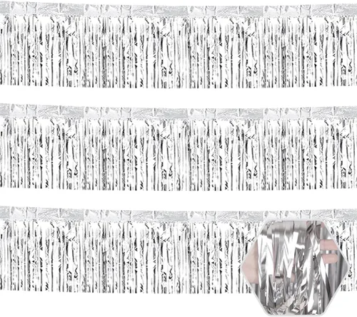 Miniatura 15 de Paquete de 3 guirnaldas largas de flecos metálicos de aluminio negro dorado para colgar en la pared, Día de la Madre, Pascua, flotadores de desfile