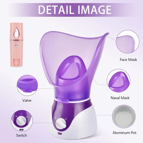Miniatura 6 de Vaporizador facial - Vaporizador facial nano iónico para limpieza profunda, juego de humidificador facial de niebla caliente para mujeres y hombres
