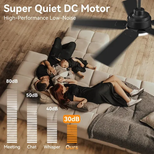 Miniatura 5 de Hoenofly Ventilador de techo inteligente de 42 pulgadas con control remoto de luces, control por aplicación y voz Alexa WIFI, motor CC reversible