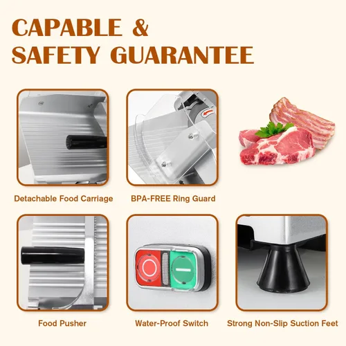Miniatura 5 de CGOLDENWALL Máquina cortadora de carne comercial, 240W, 0-0.7" grosor ajustable, cortadora eléctrica de carne de delicatessen, queso y alimentos