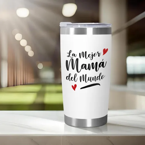 Miniatura 4 de TEEZWONDER Regalos de Navidad y cumpleaños para mamá de hija e hijo - Taza de acero inoxidable de 20 oz con tapa - Regalo de cumpleaños para mamá