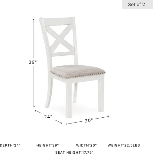 Miniatura 3 de Signature Design by Ashley Robbinsdale - Silla de comedor tapizada casual de madera maciza con ribete de cabeza de clavo, juego de 2, blanco y gris