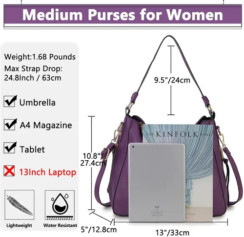 Miniatura 2 de VONXURY - Bolso de mano de piel sintética para mujer, bolso de hombro grande con bolsillos laterales para trabajo y viajes