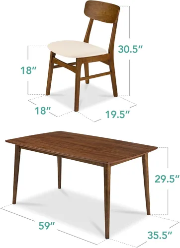 Miniatura 8 de Best Choice Products Juego de mesa de comedor de madera de 7 piezas, moderno de mediados de siglo, mesa de cocina con 6 sillas, cojines tapizados