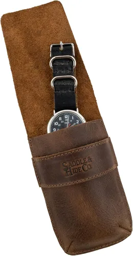 Miniatura 5 de Saddle & Hide Co., Caja de reloj individual hecha a mano de cuero de grano completo, protector de soporte, relojero, almacenamiento de vigilancia