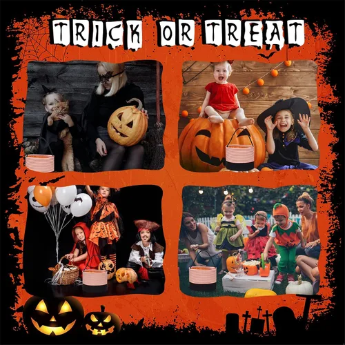 Miniatura 4 de Cesta de dulces de Halloween, bolsas de dulce o truco, cubos de dulces de Halloween, bolsas de regalo de tela, fiestas de Halloween (rayas naranjas)