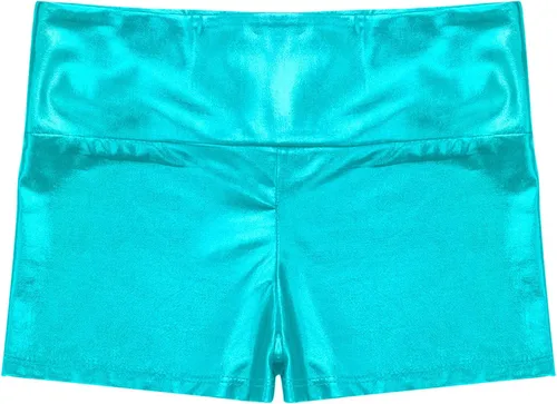 Miniatura 3 de Pantalones cortos de gimnasia de entrenamiento metálico brillante para niñas y niñas, pantalones cortos de gimnasia de cintura alta