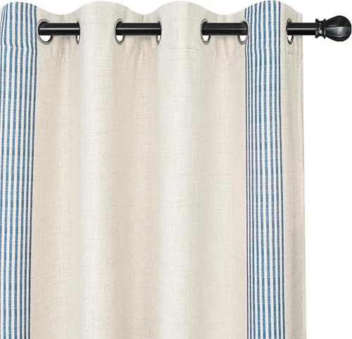 Miniatura 23 de DriftAway Chris Linen - Cortinas opacas con capa térmica y reductora de sonido, 63 pulgadas de largo para dormitorio, cortinas estampadas a rayas