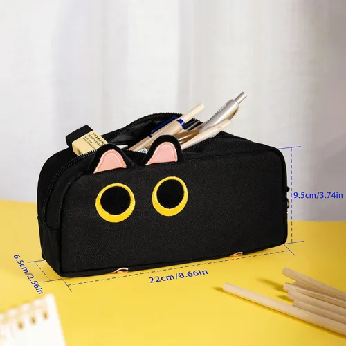 Miniatura 5 de Hongdian - Estuche para lápices de gran capacidad, bolsas para bolígrafos de gato 3D, organizador para oficina, universidad y escuela