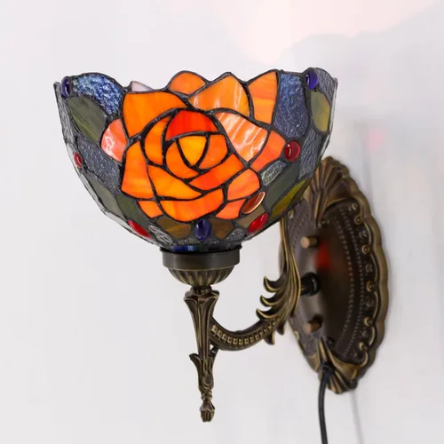 Miniatura 12 de Tiffany - Lámpara de pared enchufable o de cable duro con pantalla de cristal de libélula azul de 8 pulgadas, 8 x 10.5 x 11 pulgadas, acabado base
