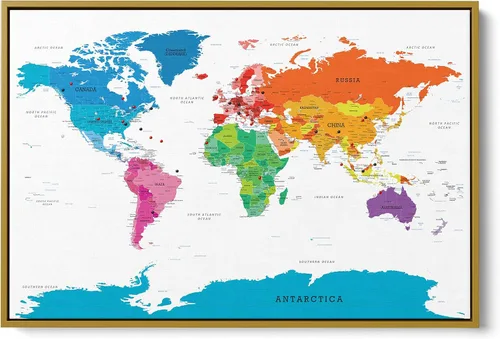 Miniatura 9 de Póster personalizado en lienzo enrollado con mapa del mundo, arte de pared grande de 24 x 36 pulgadas, póster de mapa del mundo colorido, decoración