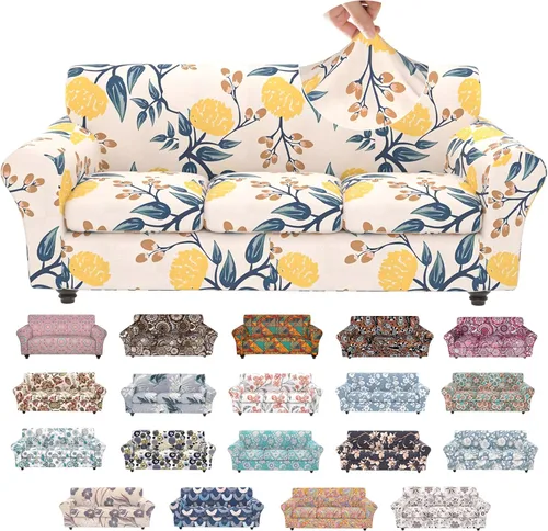 Miniatura 24 de Fundas elásticas para silla, fundas elásticas para sillón de 2 piezas, fundas de sofá lavables con diseño floral para sillón, protector de muebles