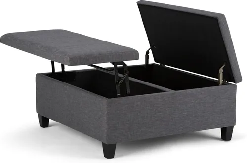 Miniatura 16 de SIMPLIHOME Ellis - Mesa auxiliar cuadrada contemporánea de 36 pulgadas de ancho, otomana de almacenamiento en piel sintética vegana envejecida