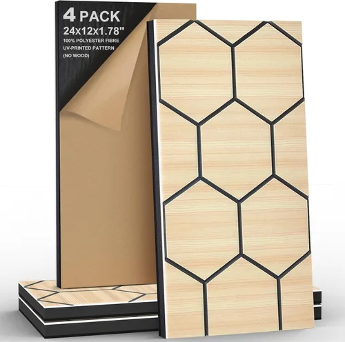 Miniatura 13 de Paquete de 4 paneles acústicos autoadhesivos de espuma insonorizada para pared, aislamiento acústico decorativo de fibra de poliéster perforada 3D