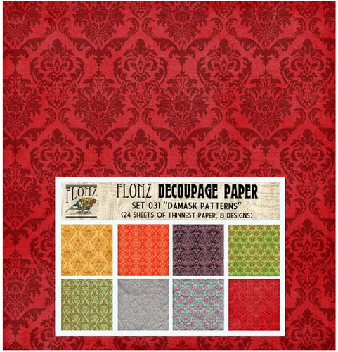 Paquete de Papel para Decoupage (24 Hojas 15x15 cm) Damasco Antiguo Barroco FLONZ Papel Vintage con Estilo para Decoupage y Manualidades Uno