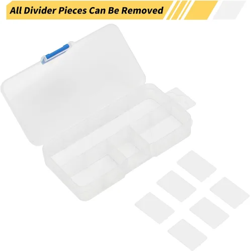 Miniatura 5 de MroMax Pequeña caja organizadora de plástico transparente de 10 rejillas, almacenamiento de manualidades con divisores ajustables, caja organizadora
