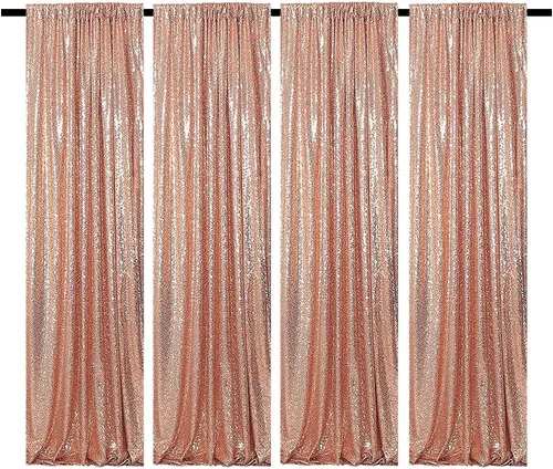 Miniatura 7 de Cortinas de fondo de lentejuelas negras con purpurina de 2 x 8 pies, 4 paneles para decoración de bodas, fiestas de cumpleaños, despedidas de Negro