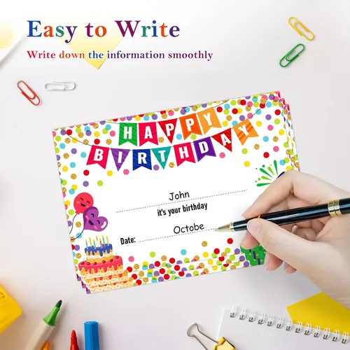 Miniatura 6 de FaCraft Certificados de cumpleaños para el aula de los niños – 36 piezas de confeti de feliz cumpleaños certificados para estudiantes de profesores