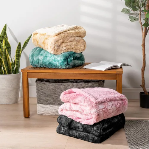 Miniatura 8 de PAVILIA - Manta de piel sintética reversible con diseño tie-dye color negro, suave, mullida y cálida, mantas y cobijas de sherpa para cama, manta