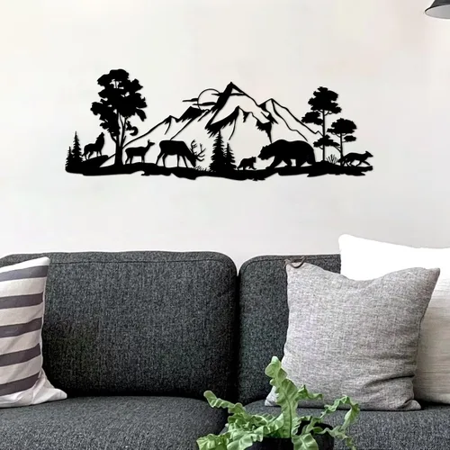 Miniatura 7 de ESTART Decoración de pared de metal de bosque de montaña, oso de ciervo, arte de pared de metal, decoración de caza de animales rústicos para sala