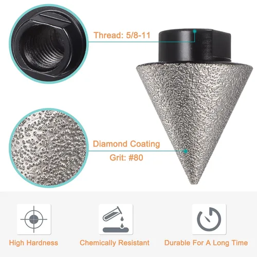Miniatura 3 de HARFINGTON Brocas biseladoras de diamante de 1.38 pulgadas de diámetro, 5/8-11 roscas con adaptador, broca avellanadora para ampliar agujeros