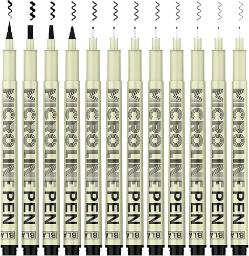 KERIFI Micro-Pen - Bolígrafos de tinta fineliner, paquete de 12 bolígrafos de dibujo de punta fina, impermeables, tinta de archivo, multiliner para