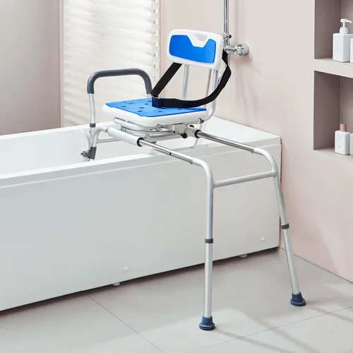 Miniatura 9 de VEVOR Banco de transferencia deslizante para bañera con asiento giratorio de 360 grados, banco de transferencia de bañera ajustable en altura