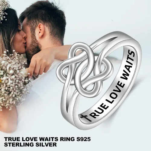 Miniatura 3 de Jewlikee Anillo de pureza de amor verdadero espera, anillo celta de nudo de amor para mujer, celibato, compromiso celta, plata de ley, Plata